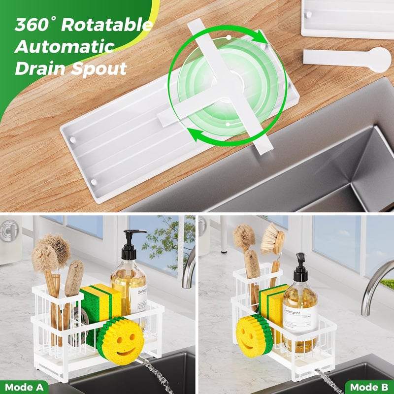 Taugast Sponge Holder for Kitchen Sink,Sink Caddy with Removable Dish Brush Holder,Self-Draining Kitchen Countertop Organizers and Storage Essentials,Soap Dispenser Organize and Home Decor-White - Image 4